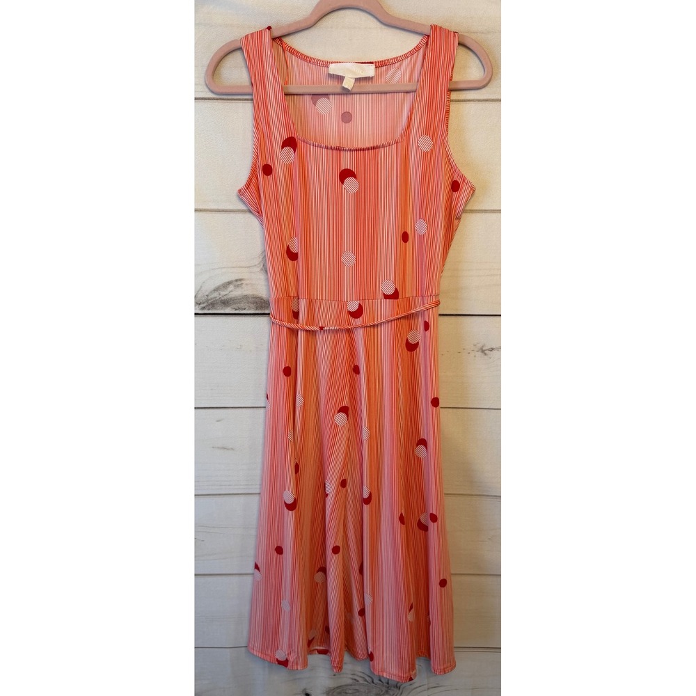 Superfoxx Womens Orange Striped Geometric Polka Dot Midi Dress Size M 9068K1833S